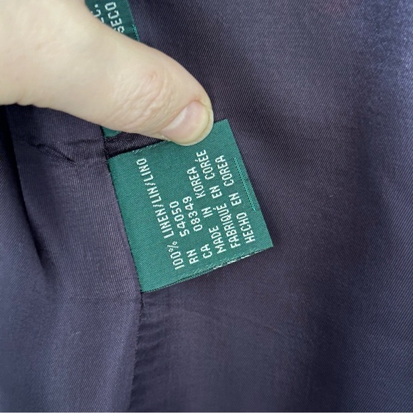 Lauren Ralph Lauren Linen Blazer Sz 12 Navy Double Breasted Crest Buttons Preppy - Picture 12 of 16